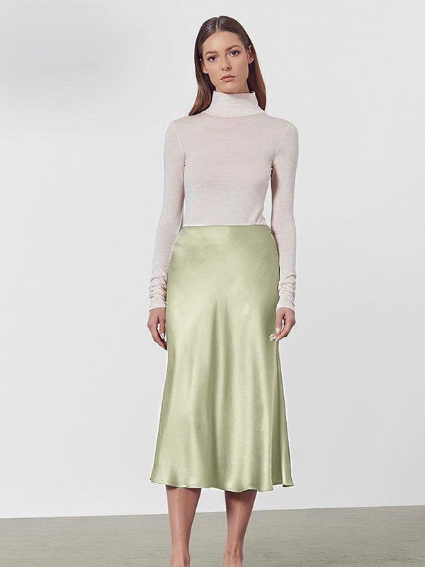 Amélie 22 Momme Mulberry Silk Midi Skirt with Ruffles