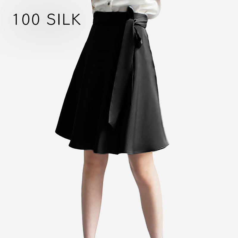 Fleur 22 Momme Mulberry Silk Bow Midi Skirt