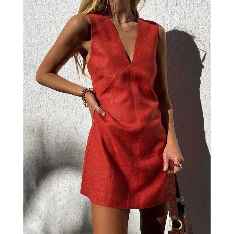Élise Cotton Linen Blend V-Neck A-Line Dress
