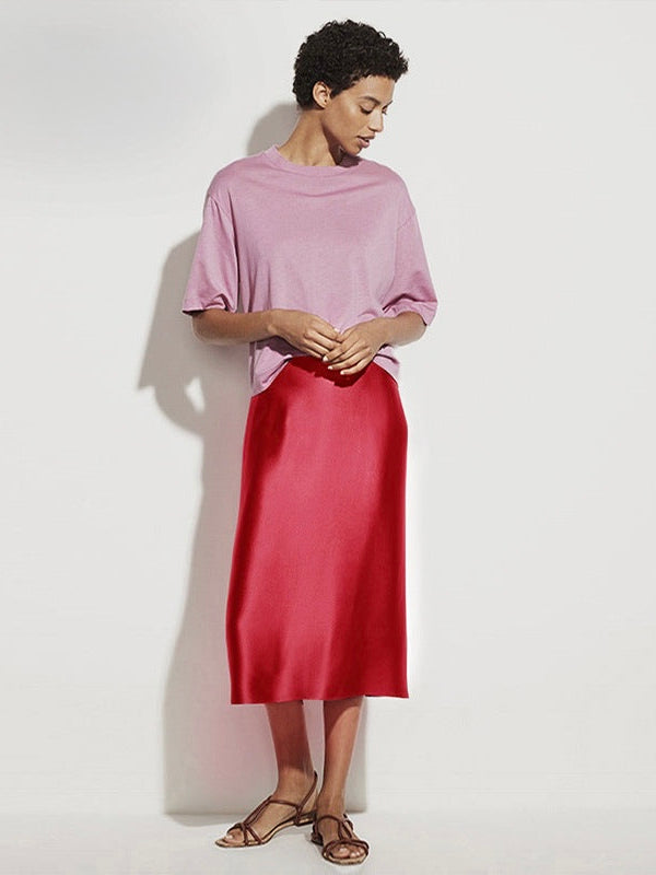 Amélie 22 Momme Mulberry Silk Midi Skirt with Ruffles