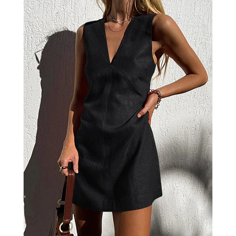 Élise Cotton Linen Blend V-Neck A-Line Dress