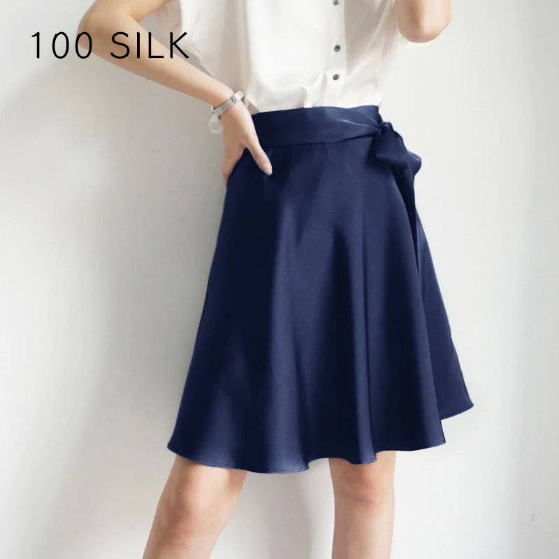 Fleur 22 Momme Mulberry Silk Bow Midi Skirt