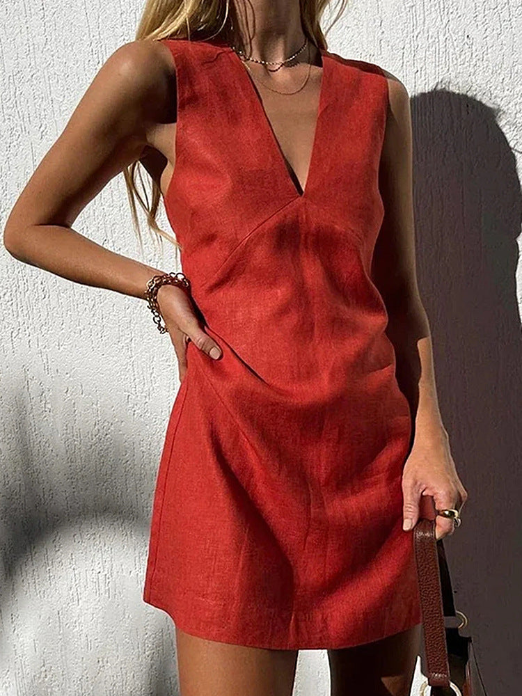 Élise Cotton Linen Blend V-Neck A-Line Dress
