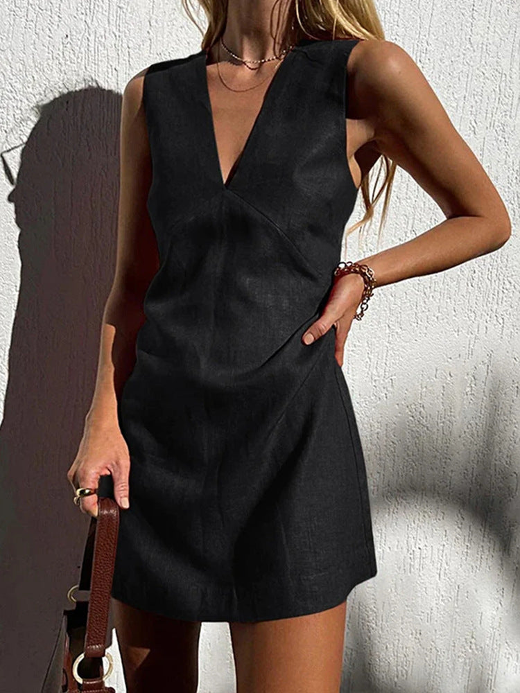 Élise Cotton Linen Blend V-Neck A-Line Dress
